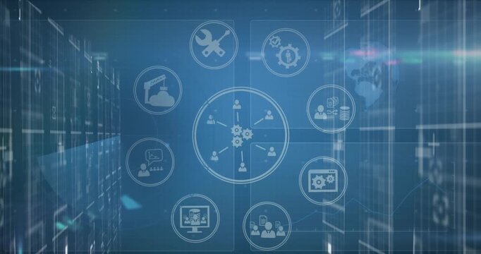 Gear icon appearing, starting gears and user nodes forming hub, lines extending, showing services