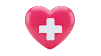 3D Pink Heart with White Medical Cross Icon