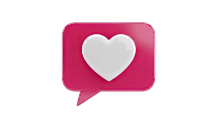3D Pink Speech Bubble with White Heart Icon
