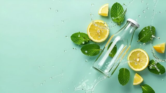 Infused Water Freshness Lemon Detox Drink Hydration Refreshment Wellness Bottle Beverage Fruit Healthy Detoxification Mint Leaves