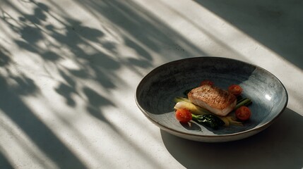 Delicious food with soft natural shadow falling across plate