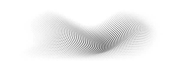 Fototapeta premium Abstract Flowing Particle Wave with Halftone Dots, 3D Curved Digital Technology Background Vector