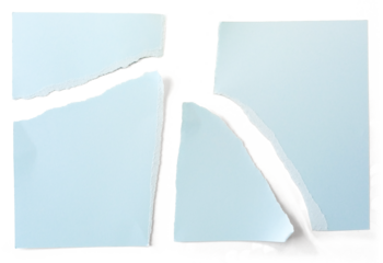 Set of torn paper of blue page on transparent backgorund