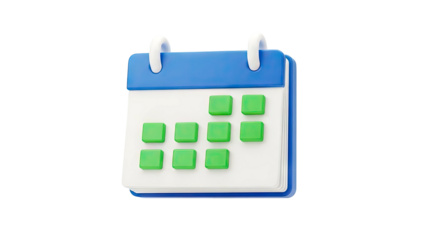 3D Calendar Icon with Green Squares