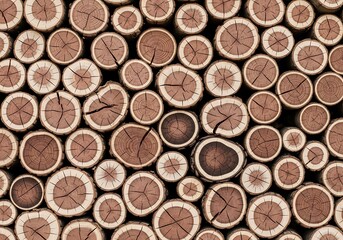Perfectly stacked pile of firewood showing nature's textures, wood logs