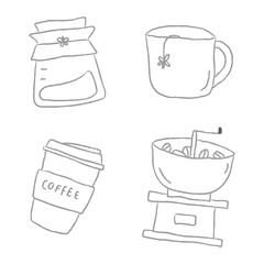 Cute coffee doodle design element set
