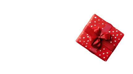Red valentine gift box with hearts, isolated on transparent background