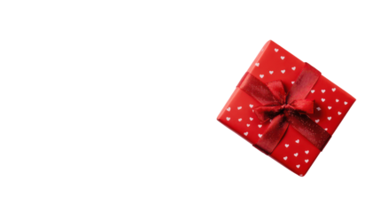 Red valentine's gift box with bow on transparent background