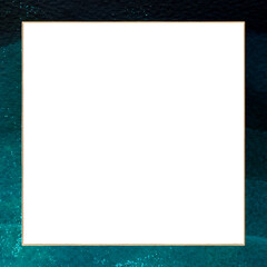 Obraz premium Gold square frame on dark green watercolor background