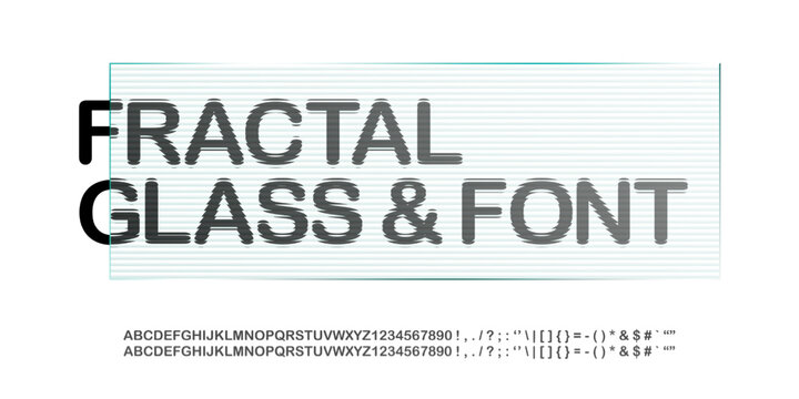 Ribbed glass overlay font, english alphabet. Ripple plastic texture effect, fractal round typography capital letter. Transparent fluted panel frame, light sleek lines, striped wavy cosmetic template