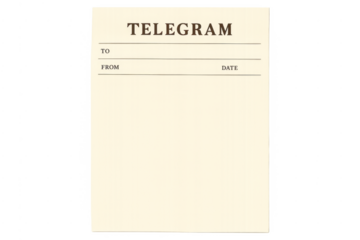 Vintage blank telegram message template on transparent background