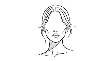 Elegant minimalist sketch capturing the essence of anonymous female beauty, featuring flowing hair and a clean artistic outline of the modern human