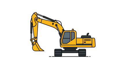A modern, clean vector illustration showcasing a powerful yellow excavator, an essential construction vehicle crucial for all earthmoving and
