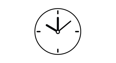 A clear minimalist analog clock icon with bold black hands accurately indicating ten o'clock on a pure white background, symbolizing precise