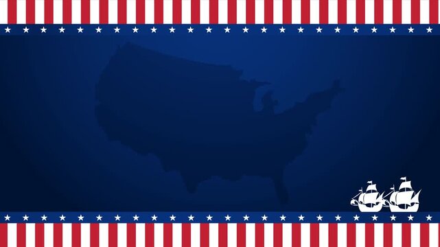 American patriotic animation frame with map and flag border design