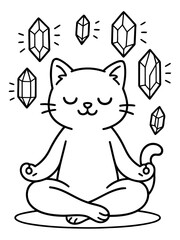 Zen Cat and the Magic Crystals: A serene cartoon cat, lost in meditation, is surrounded by ethereal crystals. It's a whimsical representation of peace and spiritual harmony.