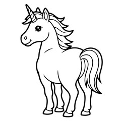 Obraz premium Mystical Unicorn Illustration: A majestic unicorn with a spiraled horn and flowing mane stands proud, embodying mythic elegance and fantasy.