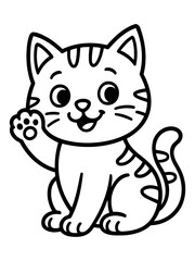 Obraz premium Smiling Kitten's Greetings: A charming cartoon kitten waves with its paw, its playful expression radiates warmth, joy, and friendliness.