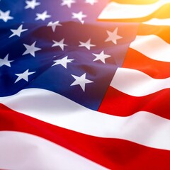 Vibrant American Flag Waving in Sunlight, Symbolizing Patriotism and Freedom.