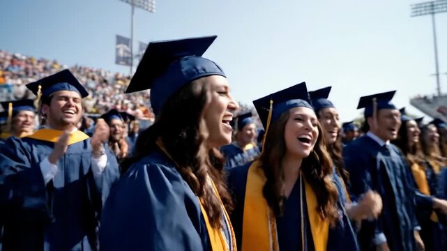 Graduation Ceremony with Students in Caps and Gowns.