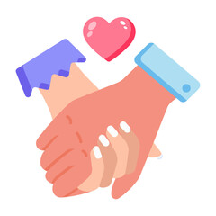 A flat style icon showing holding hands