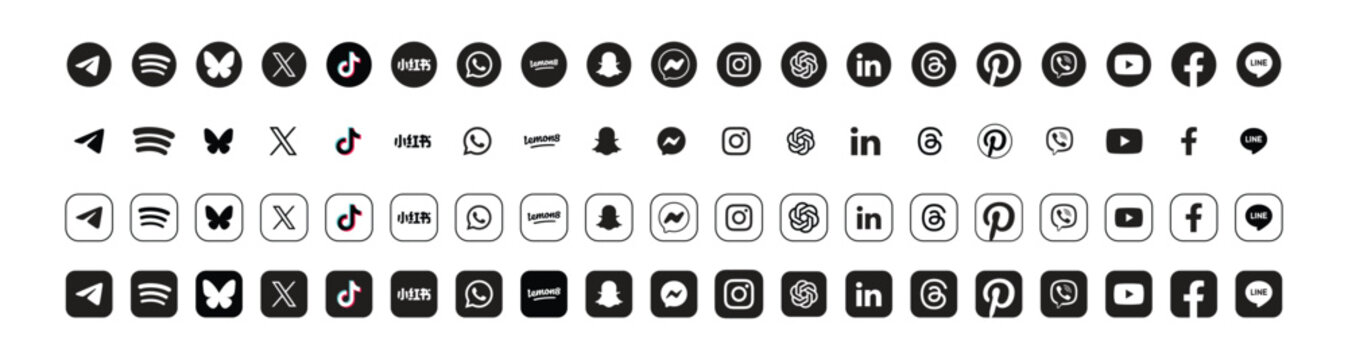 popular social media logos vector icon set of for editorial use	
