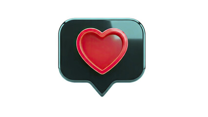 3D Red Heart Icon in Black Speech Bubble on transparent background