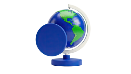 Globe with a blue disc obscuring part of South America