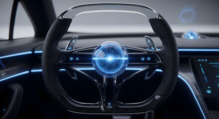 Futuristic AI Steering Wheel Interface Concept