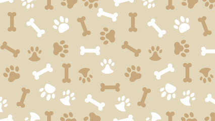 Minimalist seamless pattern with brown dog paws and bones in earth tone colors. Aesthetic pet footprint vector background for wallpaper © rochmuch