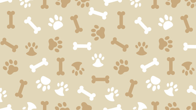 Minimalist seamless pattern with brown dog paws and bones in earth tone colors. Aesthetic pet footprint vector background for wallpaper