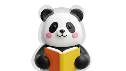 Cute 3D Panda Reading a Book