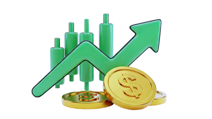 Stock Market Growth Chart with Gold Coins