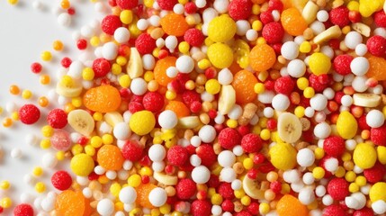 Vibrant Burst of Fruit Sprinkles in Bright Colors and Shapes