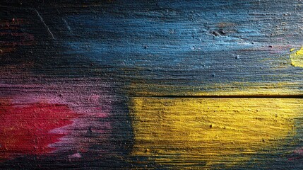 Obraz premium Abstract Glitter Background with Blue Yellow Pink Colors on Dark Wood Surface Shimmering Powder Particle Texture for Festive Celebration and Decorative Design