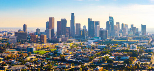 Los Angeles skyscrapers aerial panorama at sunset © PhotoSpirit
