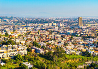 Obraz premium Downtown Los Angeles aerial panorama at sunset