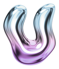 Letter U png holographic fluid chrome font, transparent background © Rawpixel.com