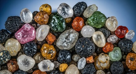 Macro photograph showcasing an arrangement of semi-precious stone beads with various colors and