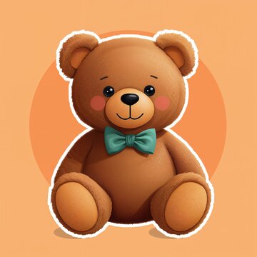 A cute brown teddy bear with a green bow tie and rosy cheeks