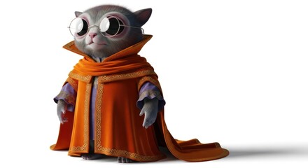 Whimsical feline sage in ornate robes showcasing digital illustration artistry