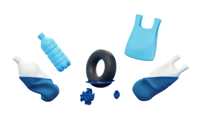 Floating plastic waste and car tire