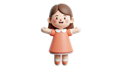 3D Cartoon Girl with Open Arms