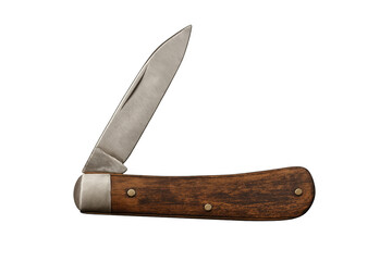 Folding utility knife with a steel blade and wooden handle