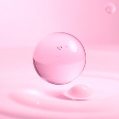 Obraz premium Pink Water Droplet Sphere Floating in a Minimalist Aesthetic.