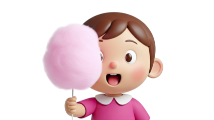 Happy Child with Pink Cotton Candy