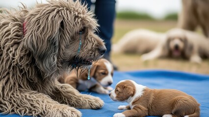 Emotional Canine Mother with Puppies Tender Moment of Care and Bonding Capturing Familial Connection