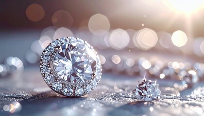 Sparkling diamond jewelry with brilliant facets and bokeh background, perfect for luxury and elegance themes.
