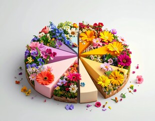 Vibrant Floral Cheesecake Slices Arranged in a Colorful Circle.