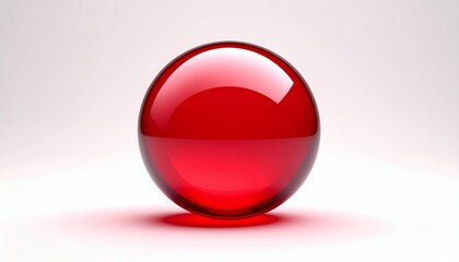 Vibrant Red Glass Sphere on White Background with Subtle Reflections.